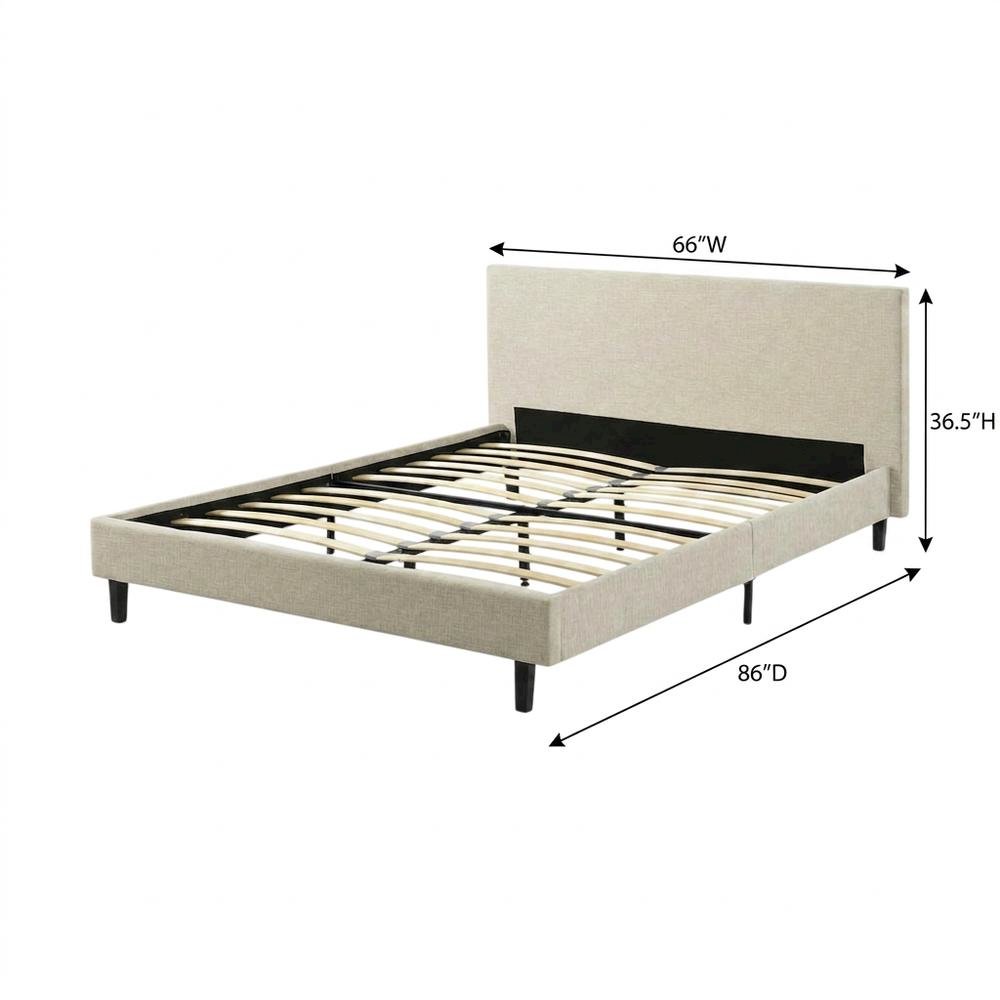 Fabric Upholstered Queen Platform Bed Frame with Headboard with Storage, Beige