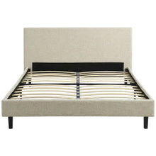 Fabric Upholstered Queen Platform Bed Frame with Headboard with Storage, Beige