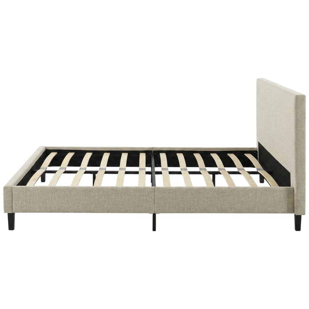 Fabric Upholstered Queen Platform Bed Frame with Headboard with Storage, Beige