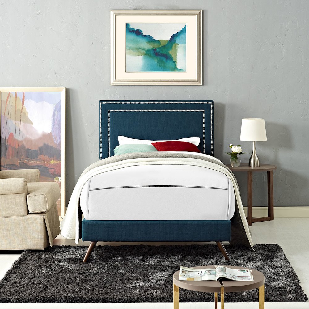 Jessamine Fabric Twin Platform Bed with Round Splayed Legs