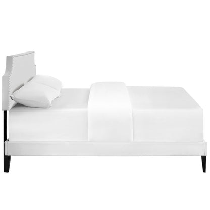 Laura Vinyl Queen Platform Bed with Squared Tapered Legs