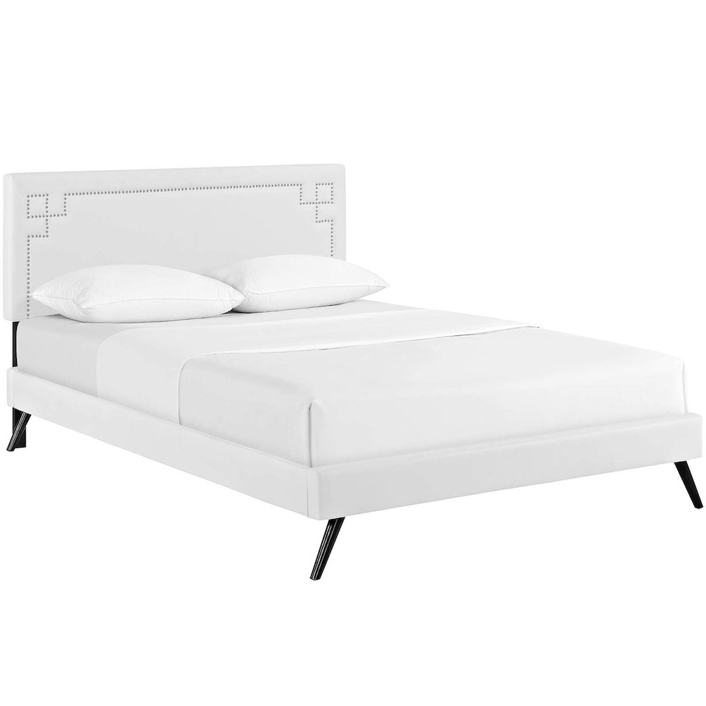 Josie Vinyl Queen Platform Bed with Round Splayed Legs