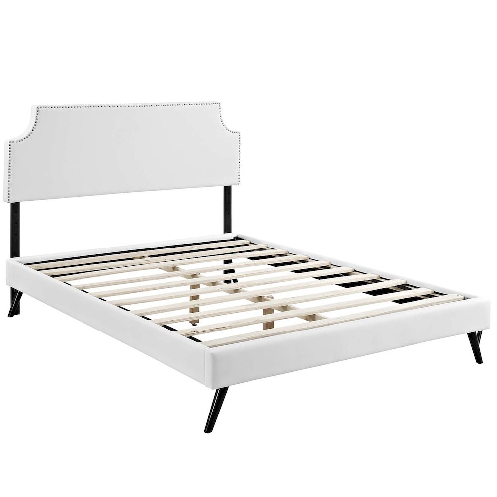 Laura Vinyl Full Platform Bed with Round Splayed Legs