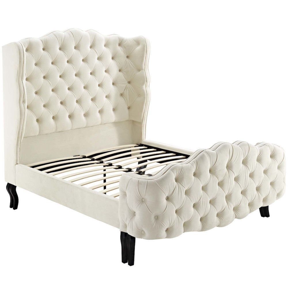 Violette Tufted Wingback Performance Velvet Queen Platform Bed