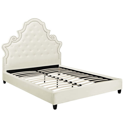 Valentina Tufted Nailhead Performance Velvet Queen Platform Bed