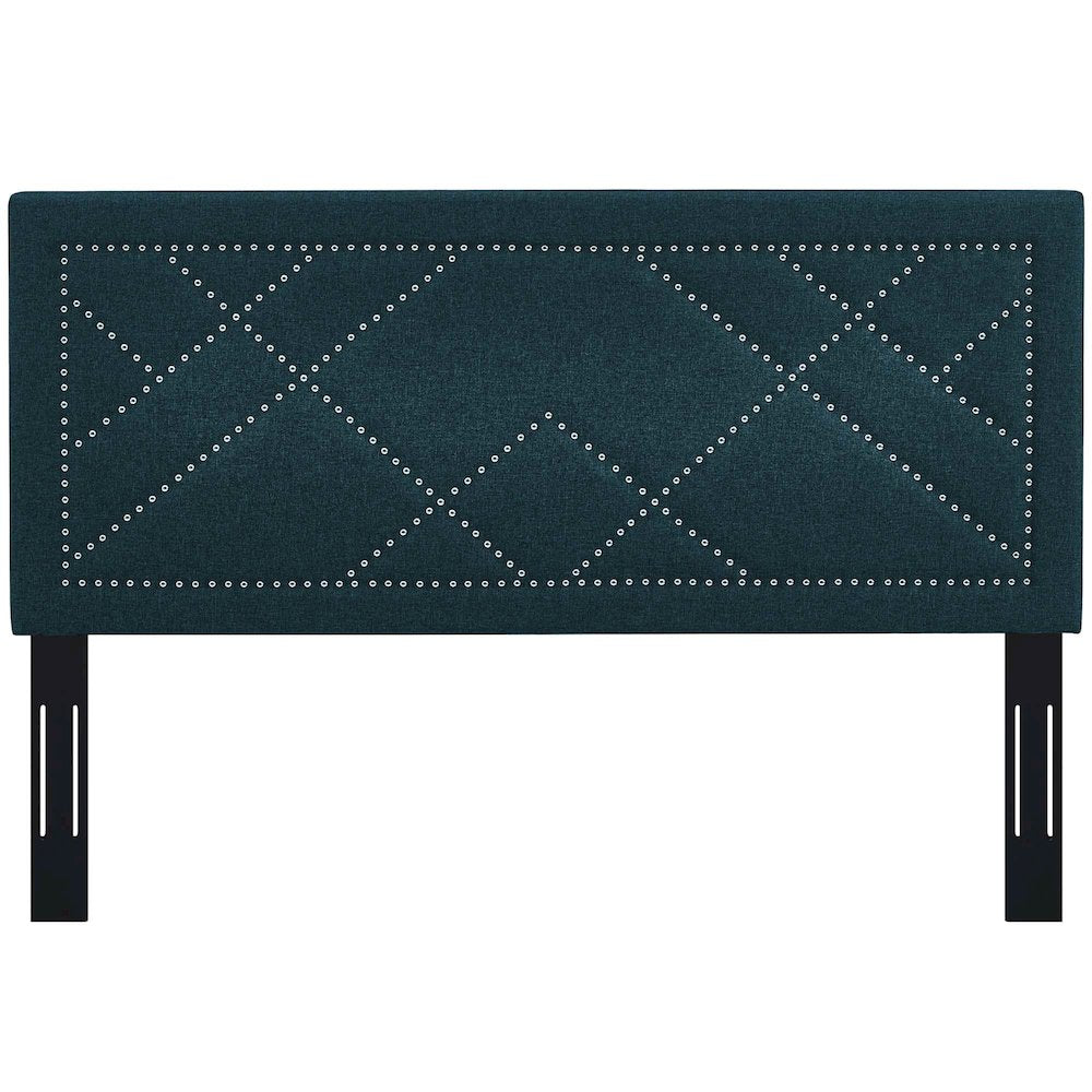 Reese Nailhead Upholstered Linen Fabric Full / Queen Headboard