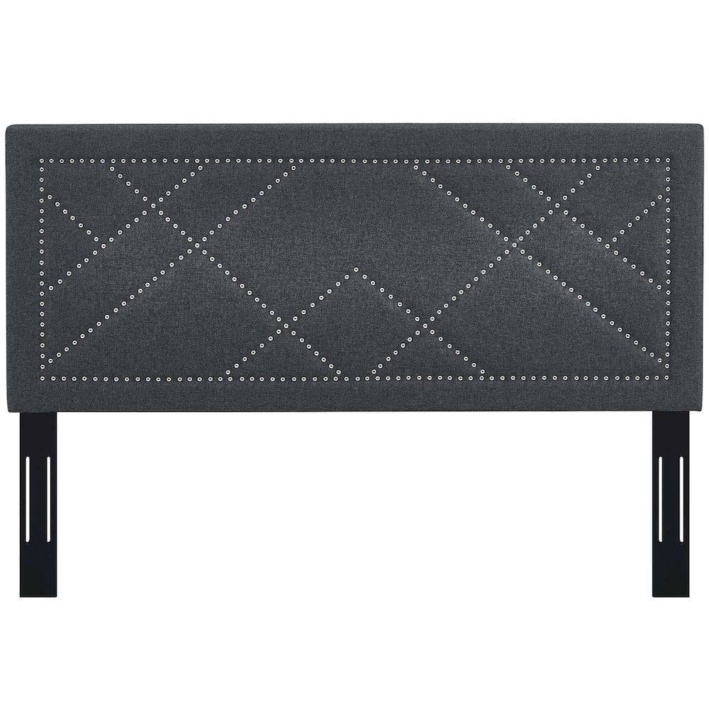 Reese Nailhead Upholstered Linen Fabric Full / Queen Headboard