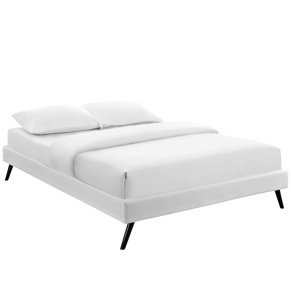 Loryn Vinyl Full Bed Frame with Round Splayed Legs