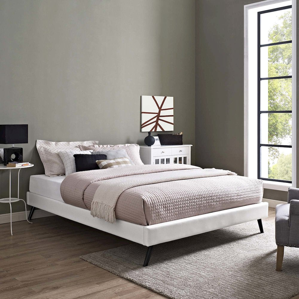 Loryn Vinyl Full Bed Frame with Round Splayed Legs