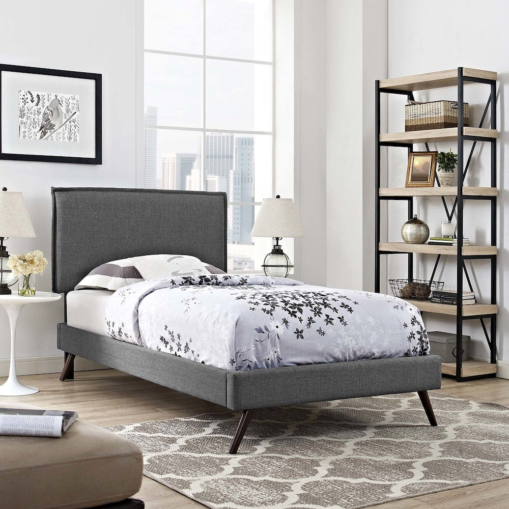 Amaris Fabric Twin Platform Bed with Round Splayed Legs