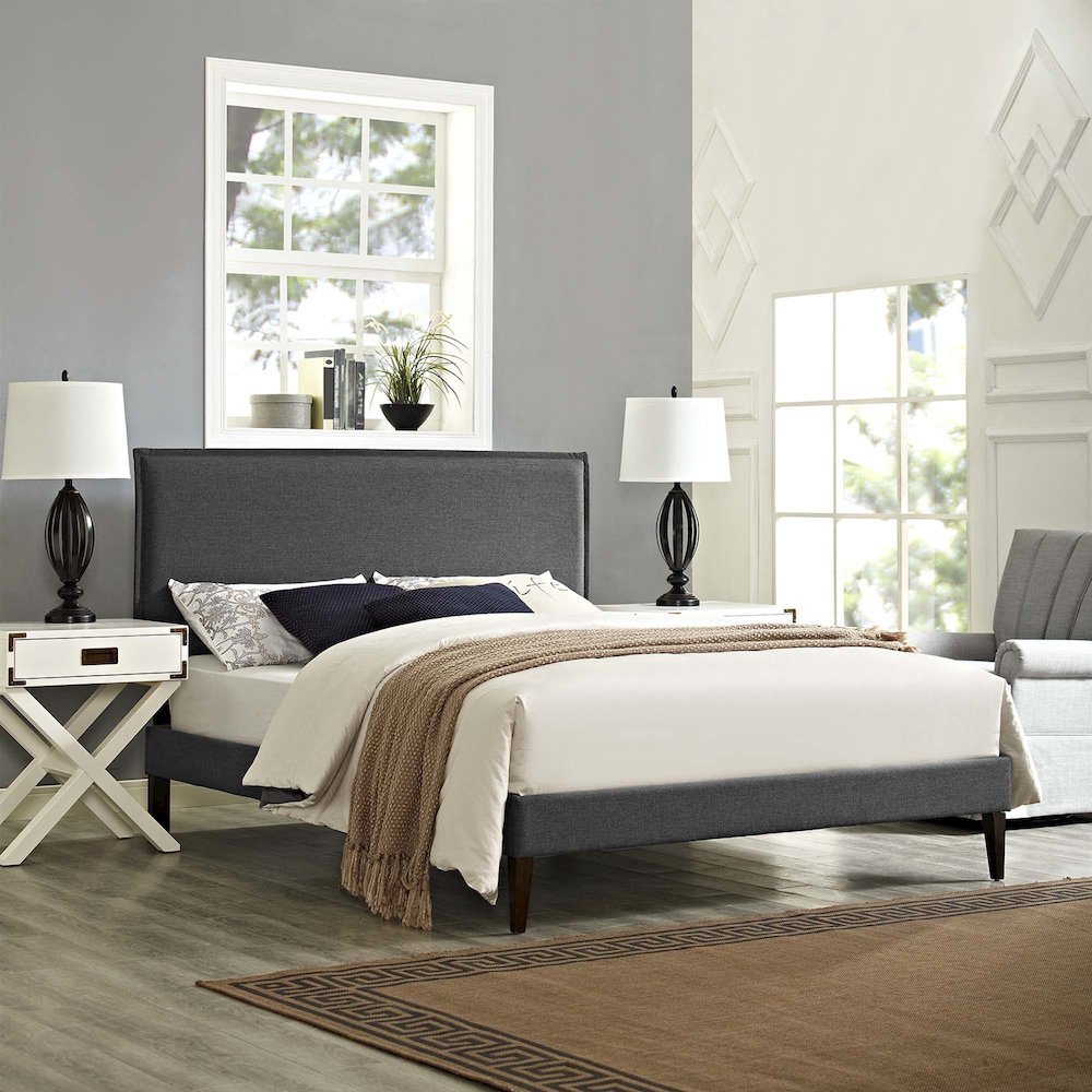 Amaris Fabric Full Platform Bed with Squared Tapered Legs