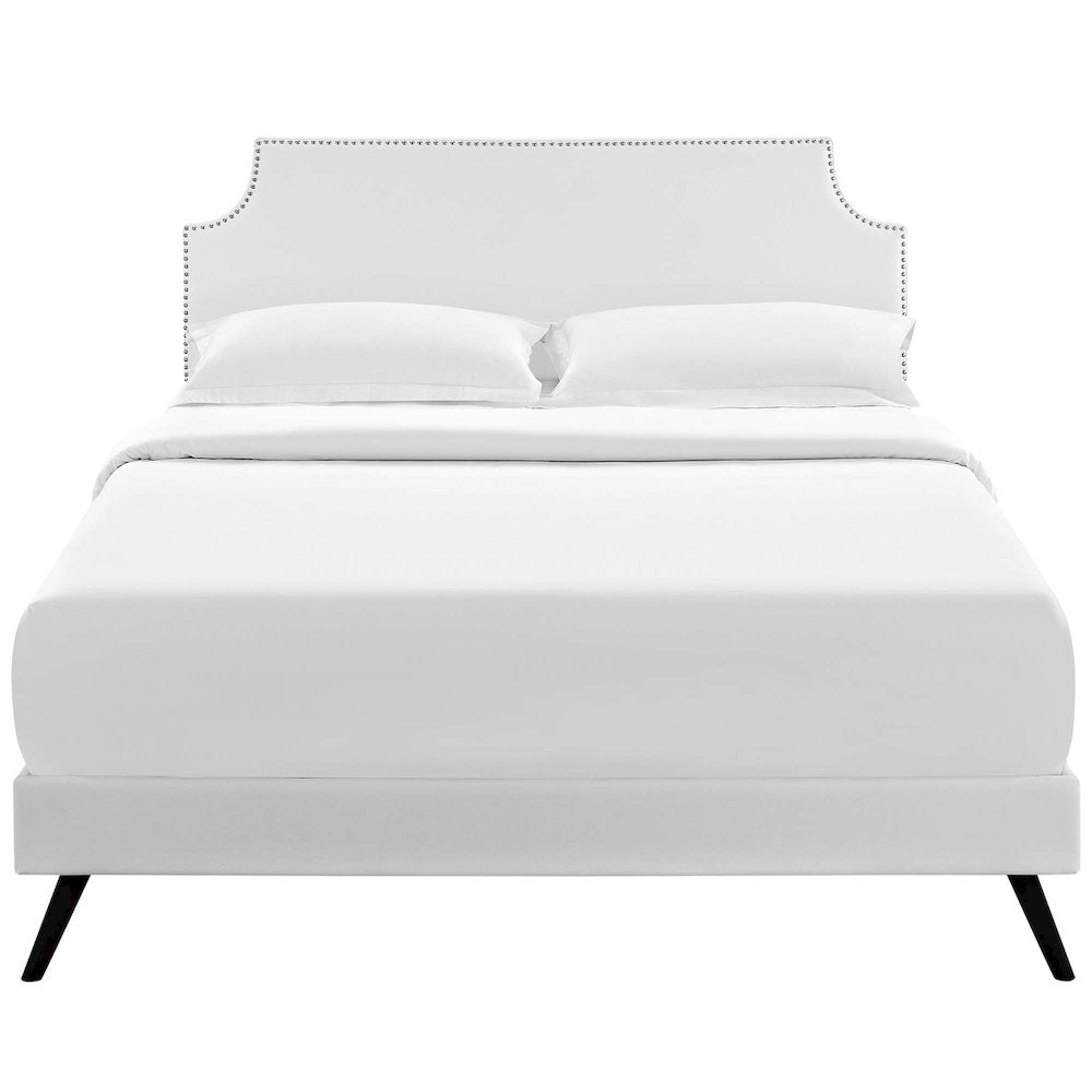 Corene Vinyl Full Platform Bed with Round Splayed Legs