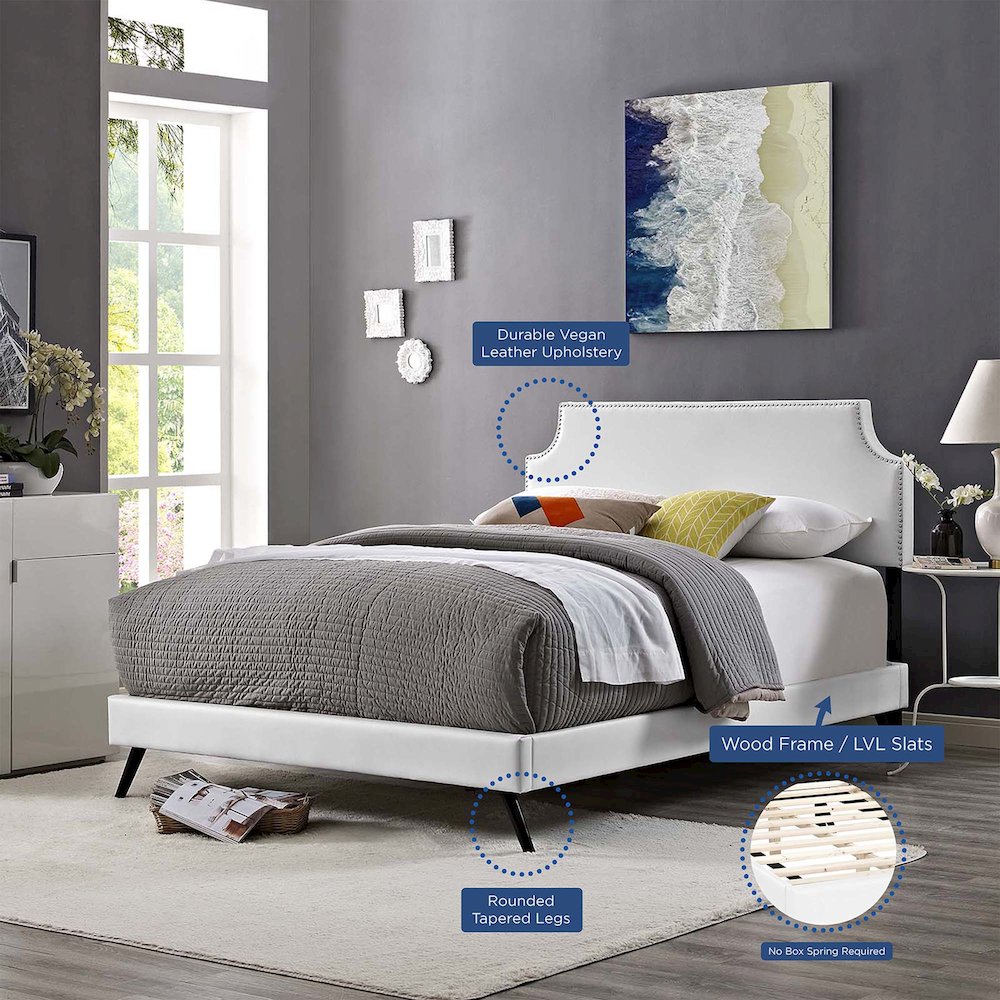 Corene Vinyl Full Platform Bed with Round Splayed Legs