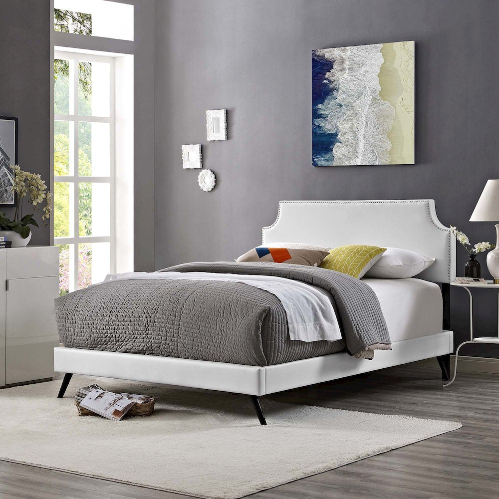 Corene Vinyl Full Platform Bed with Round Splayed Legs