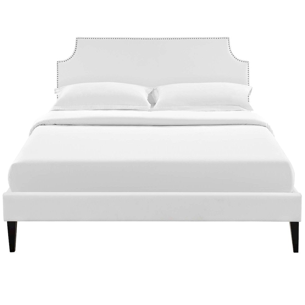 Corene Vinyl Queen Platform Bed with Squared Tapered Legs
