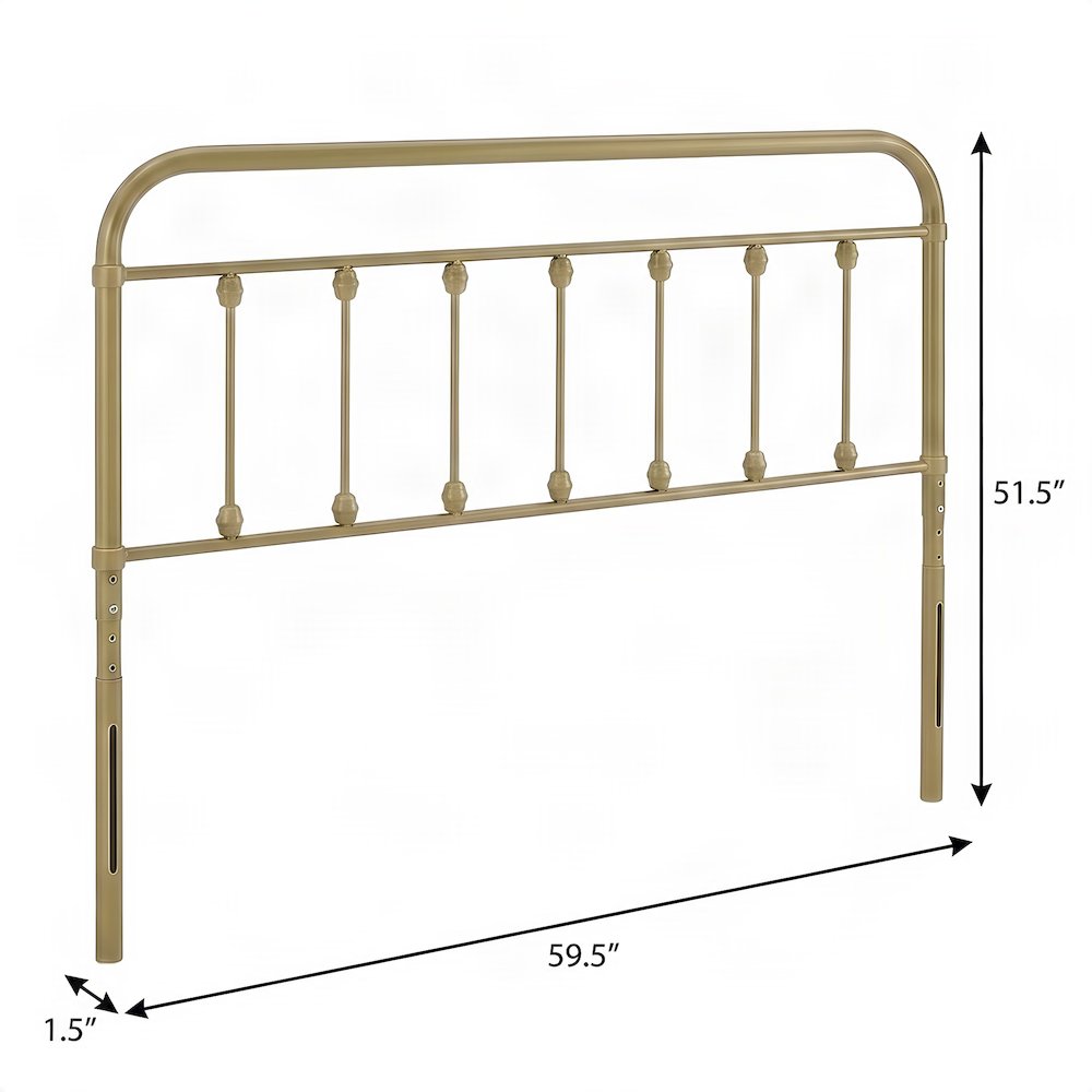 Metal Queen Headboard Only with Farmhouse Iron Open-Frame Design, Gold