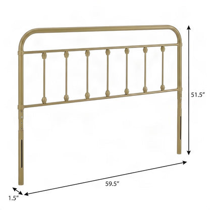 Metal Queen Headboard Only with Farmhouse Iron Open-Frame Design, Gold