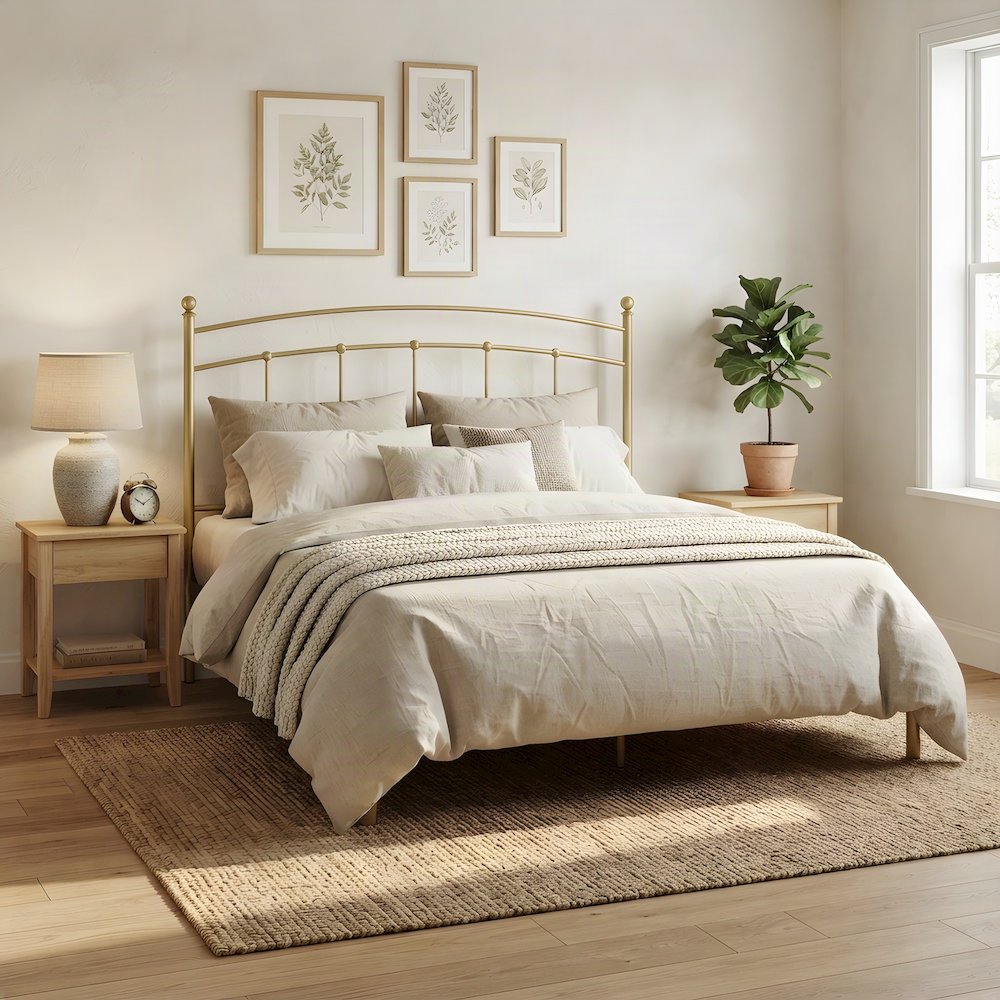 Metal King Size Headboard Only, Free Standing with Arched Frame, Gold