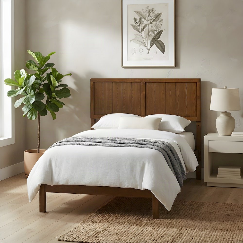 Wooden Twin Headboard Only, Wall Mounted Wood Head Board, Japandi, Walnut