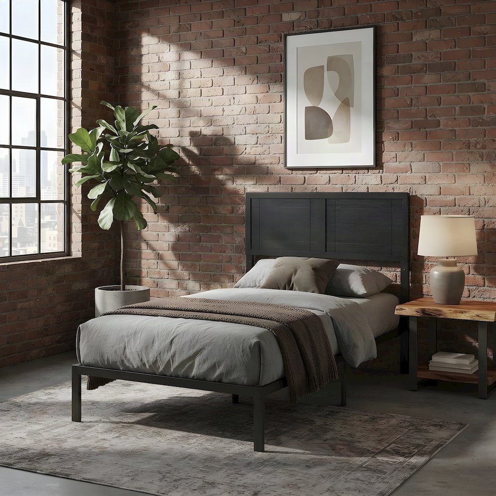 Industrial-Style Wood Twin Headboard, Twin XL Dorm Bed Compatible, Black