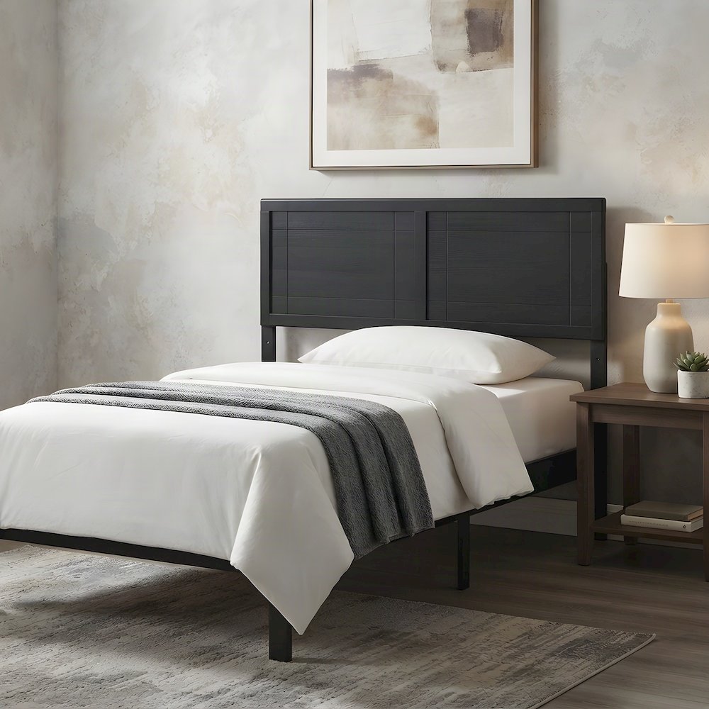 Industrial-Style Wood Twin Headboard, Twin XL Dorm Bed Compatible, Black