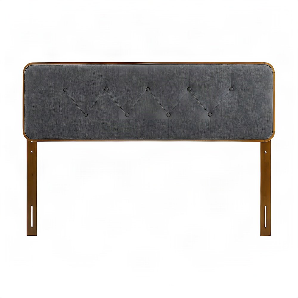 Button-Tufted Fabric Wood King Headboard, Mid-Century, Walnut Charcoal