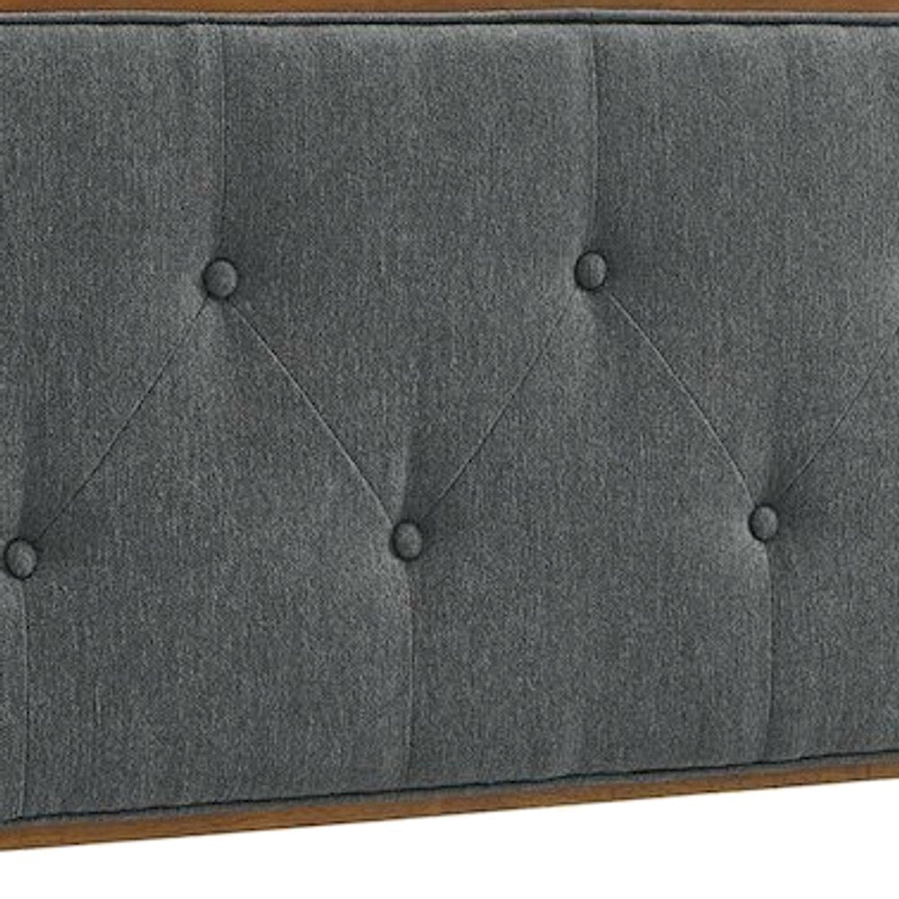 Button-Tufted Fabric Wood King Headboard, Mid-Century, Walnut Charcoal