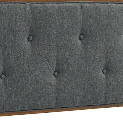 Button-Tufted Fabric Wood King Headboard, Mid-Century, Walnut Charcoal