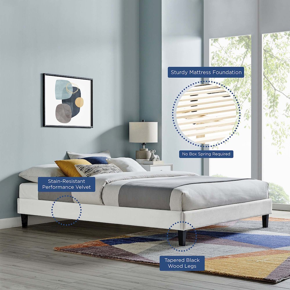 Reign Performance Velvet Queen Platform Bed Frame