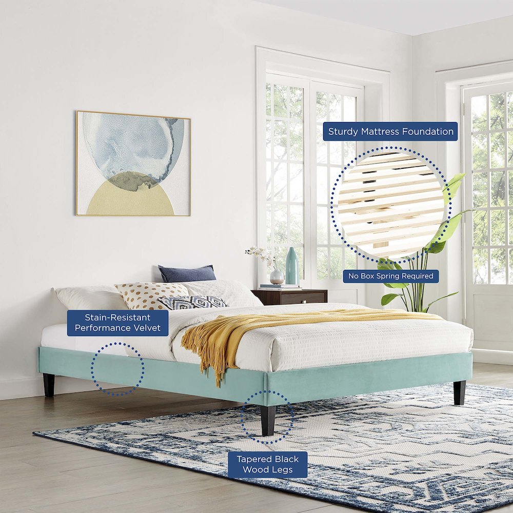 Reign Performance Velvet Queen Platform Bed Frame