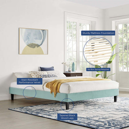 Reign Performance Velvet Queen Platform Bed Frame