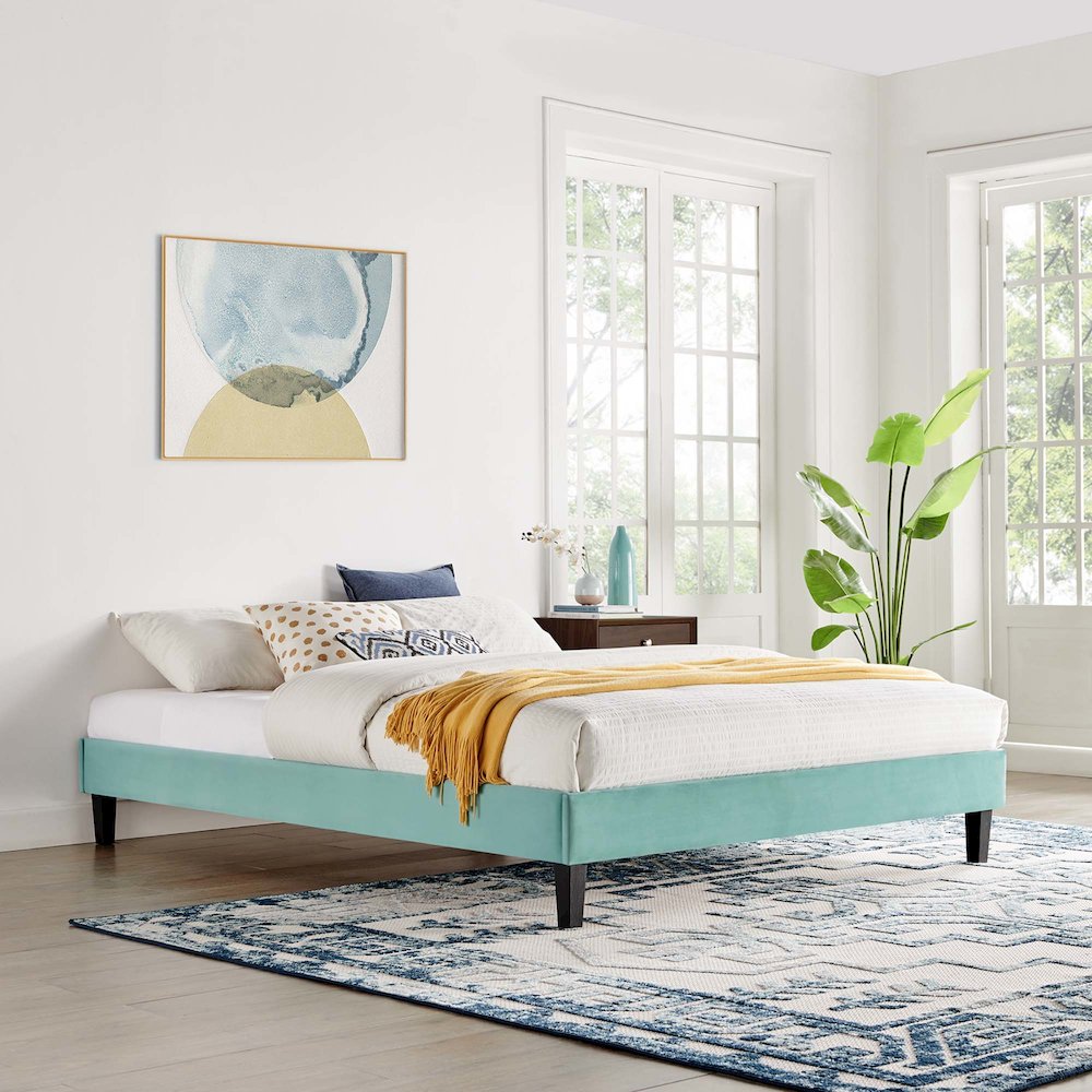 Reign Performance Velvet Queen Platform Bed Frame