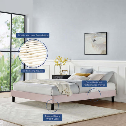 Reign Performance Velvet Queen Platform Bed Frame
