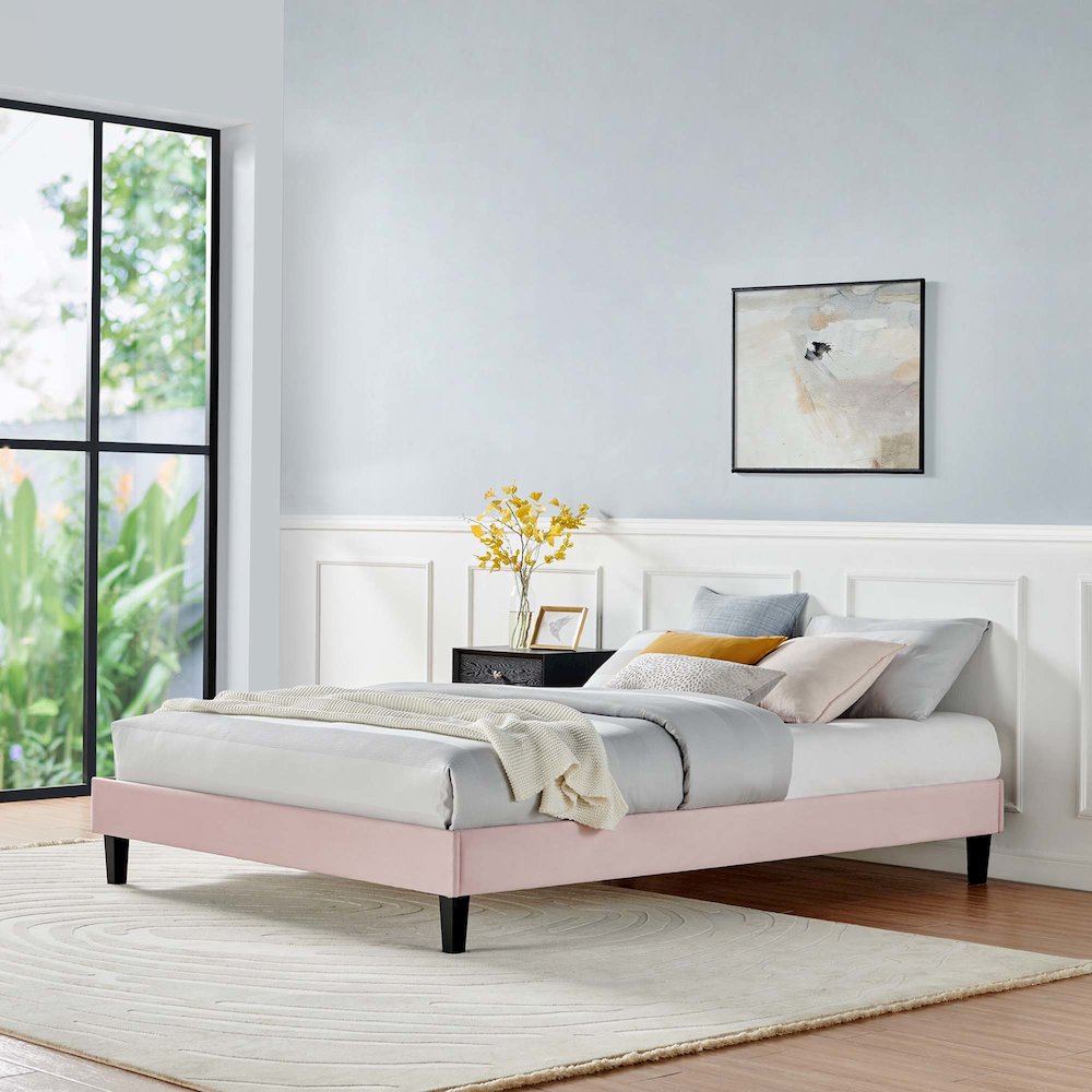 Reign Performance Velvet Queen Platform Bed Frame