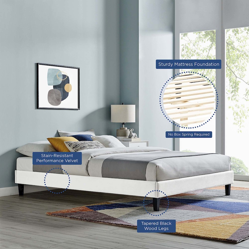 Reign Performance Velvet Queen Platform Bed Frame