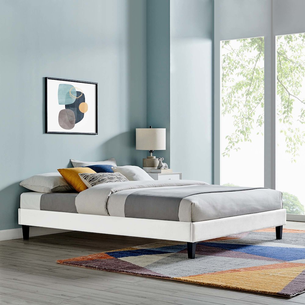 Reign Performance Velvet Queen Platform Bed Frame