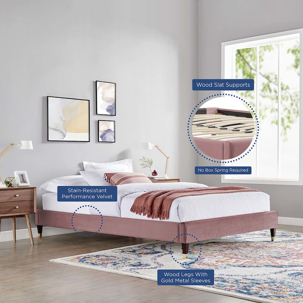 Harlow Performance Velvet Queen Platform Bed Frame