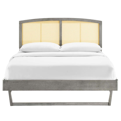 Sierra Cane and Wood Queen Platform Bed With Angular Legs