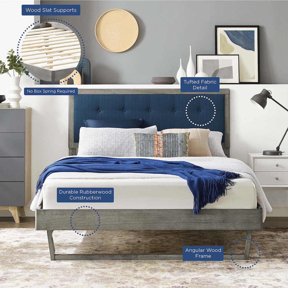 Willow Wood Queen Platform Bed With Angular Frame