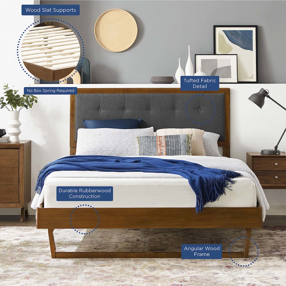 Willow Wood King Platform Bed With Angular Frame