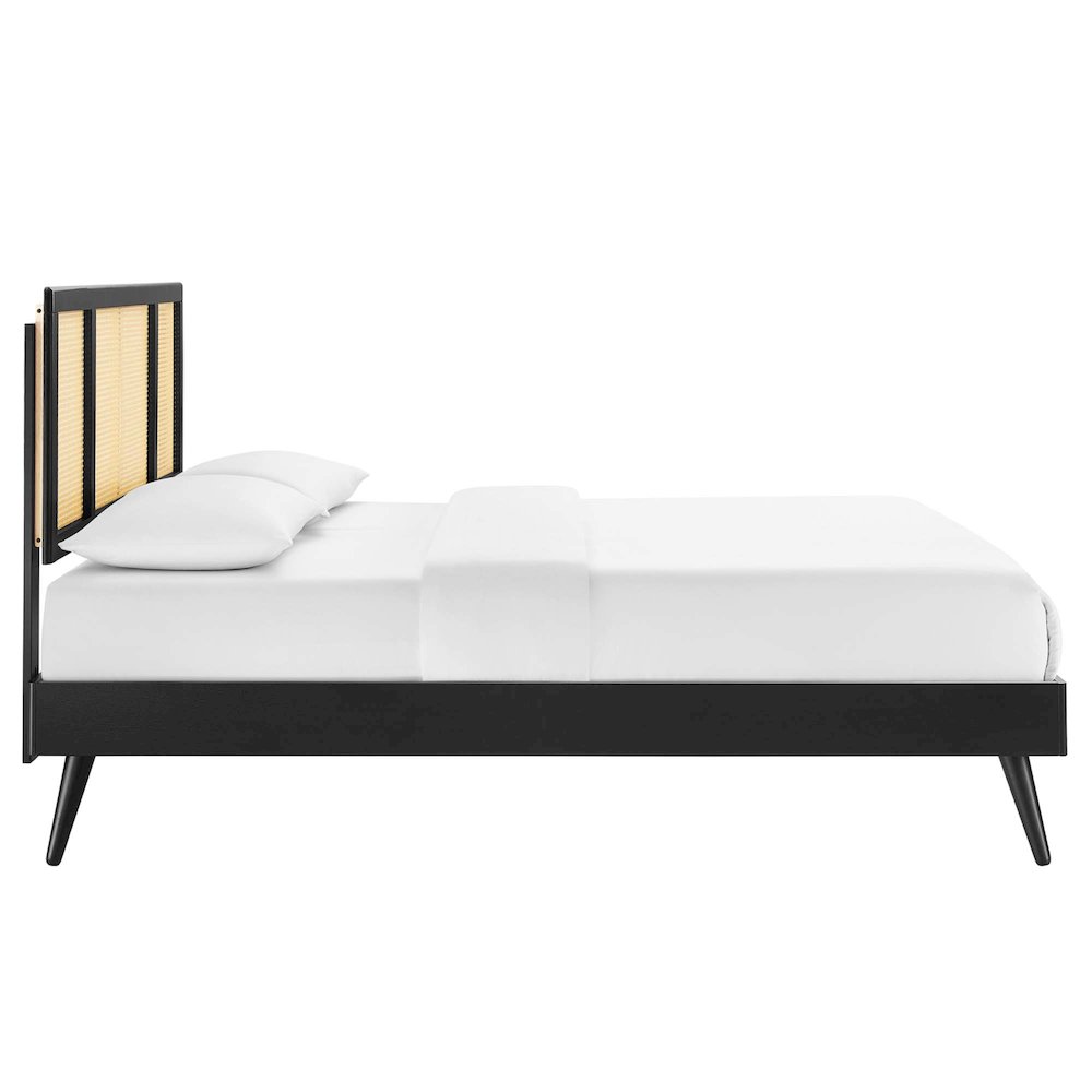 Kelsea Cane and Wood Full Platform Bed With Splayed Legs