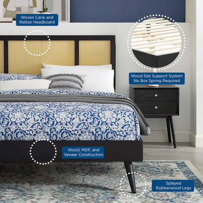 Kelsea Cane and Wood Full Platform Bed With Splayed Legs