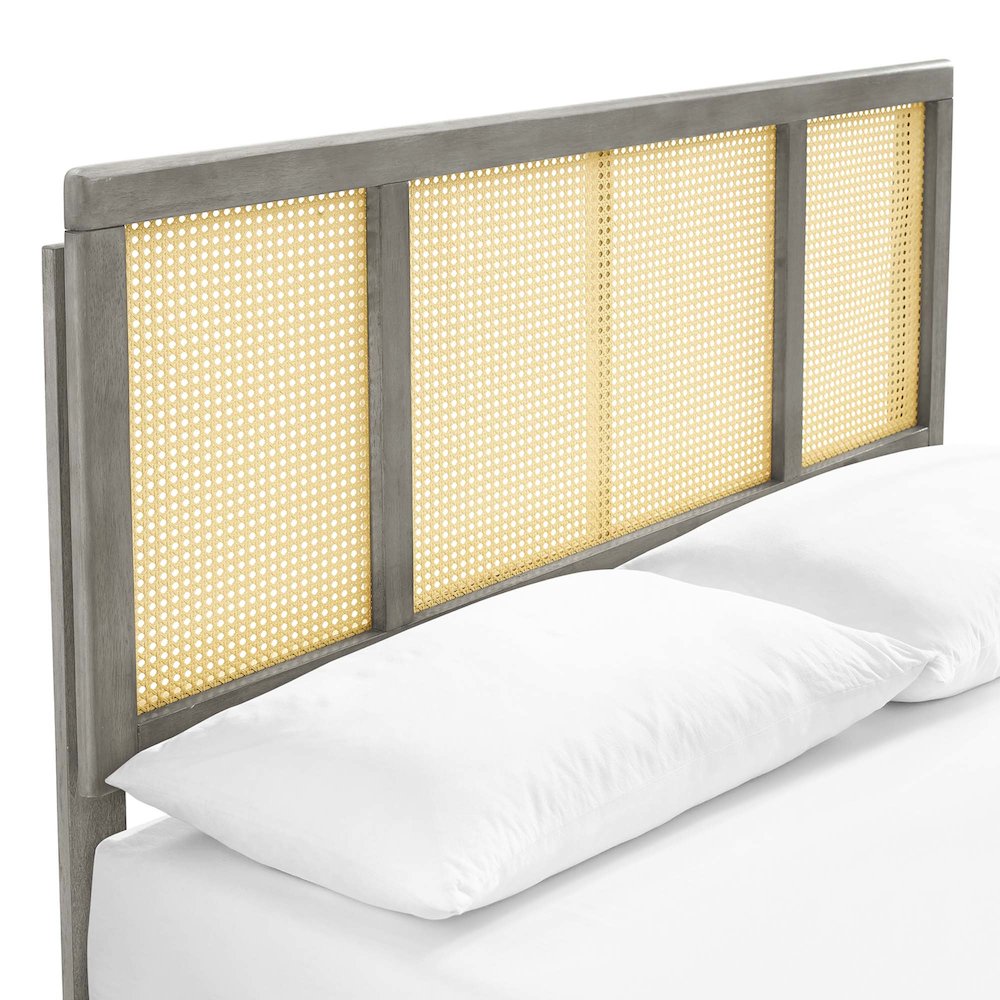 Kelsea Cane and Wood Full Platform Bed With Splayed Legs