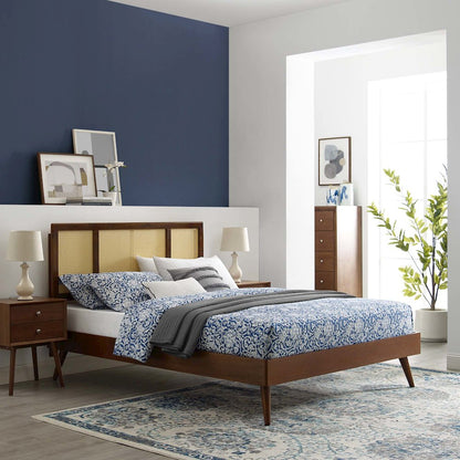 Kelsea Cane and Wood King Platform Bed With Splayed Legs