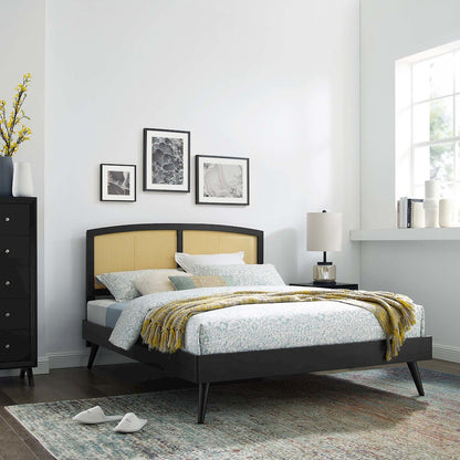 Sierra Cane and Wood Full Platform Bed With Splayed Legs