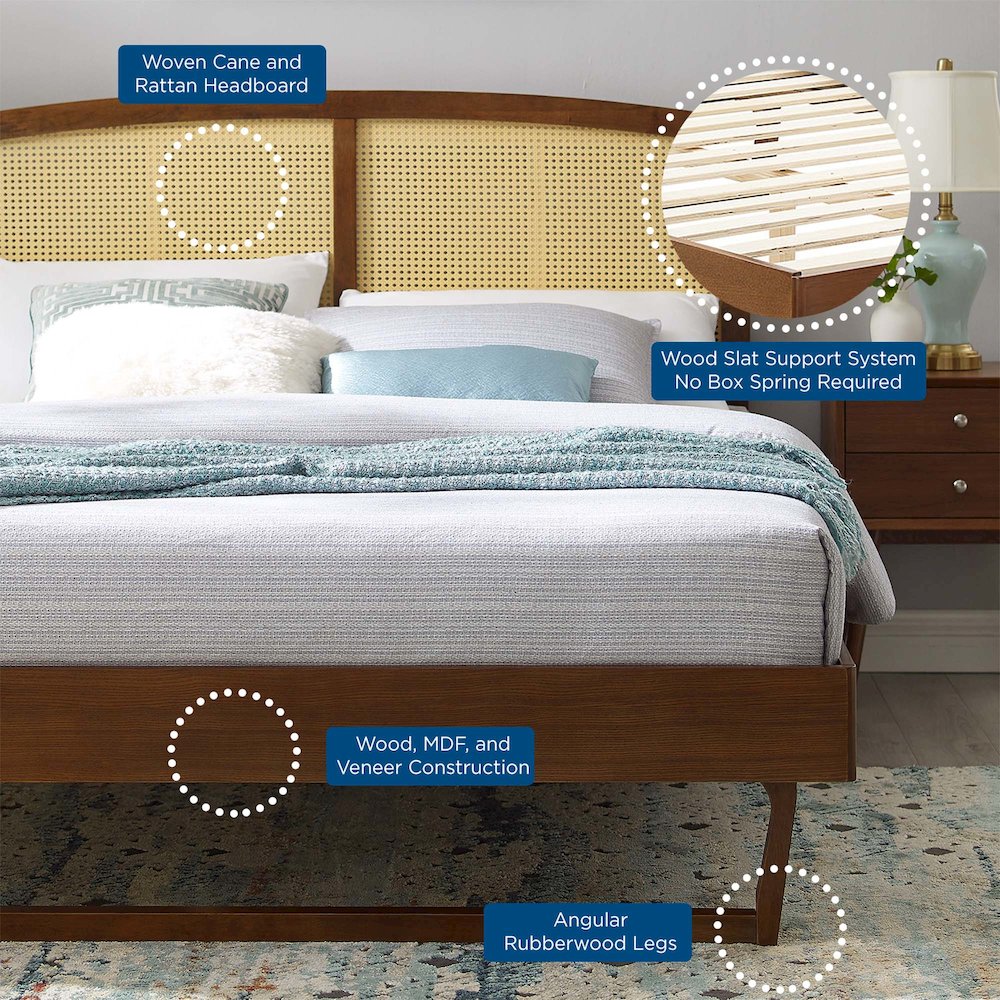 Sierra Cane and Wood King Platform Bed With Angular Legs