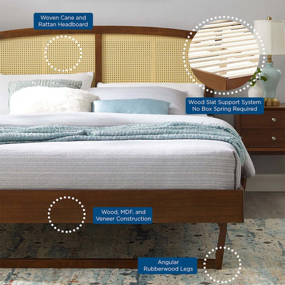 Sierra Cane and Wood King Platform Bed With Angular Legs