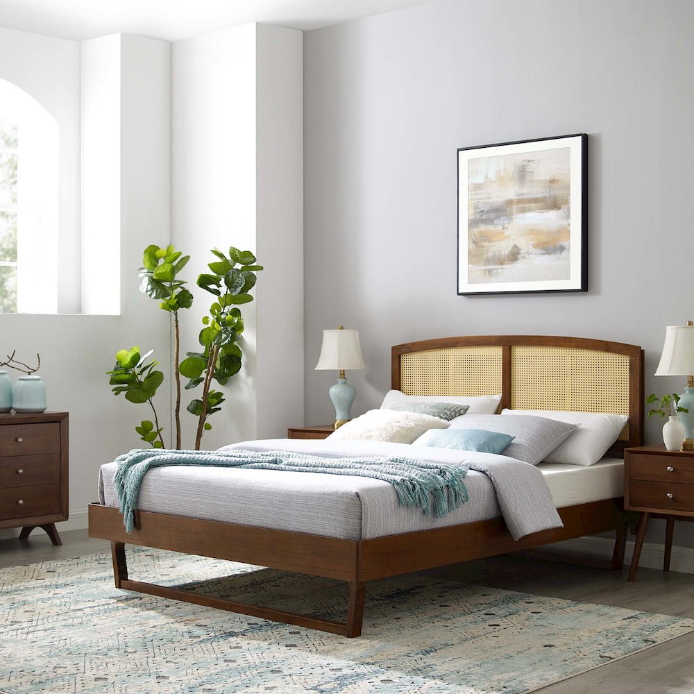 Sierra Cane and Wood King Platform Bed With Angular Legs