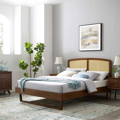 Sierra Cane and Wood King Platform Bed With Angular Legs