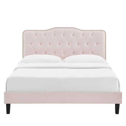 Amber Performance Velvet Queen Platform Bed